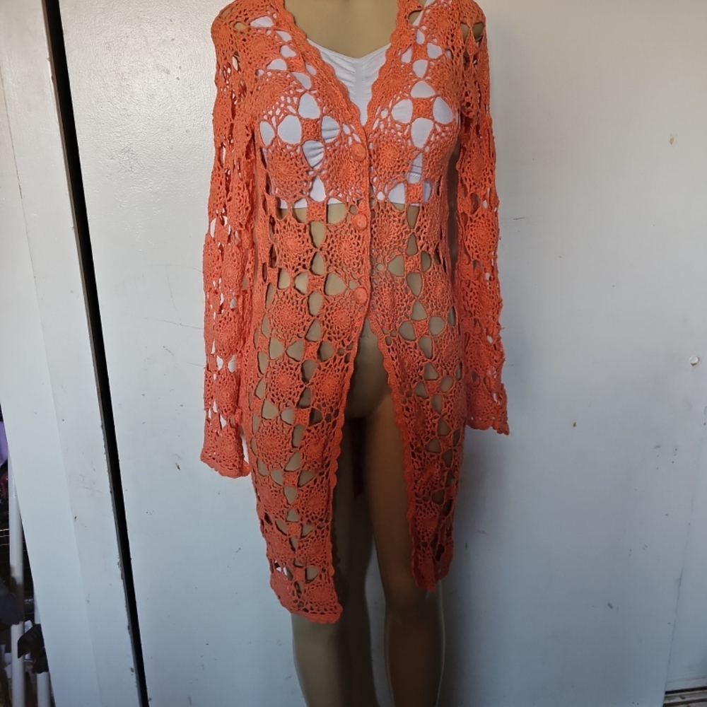metrostyle Orange Crochet Cardigan